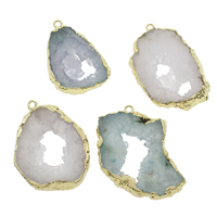 Ice Quartz Agate Pendant, with Tibetan Style, gold color plated, druzy style, more colors for choice, 30x47x7mm-56x73x8mm, Hole:Approx 2mm, Approx 5PCs/Bag, Sold By Bag