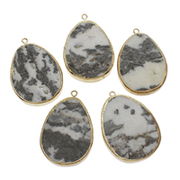 Natural White Turquoise Pendant, with Tibetan Style, Flat Oval, gold color plated, 35x40x7mm-45x50x7mm, Hole:Approx 2mm, Approx 5PCs/Bag, Sold By Bag