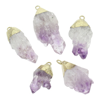 Amethyst Pendant, with Tibetan Style, gold color plated, February Birthstone & druzy style, 20x30x10mm-25x50x15mm, Hole:Approx 2mm, Approx 5PCs/Bag, Sold By Bag