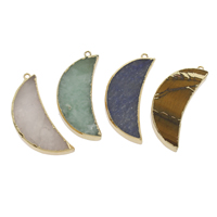 Gemstone Pendants Jewelry, with Tibetan Style, Moon, gold color plated, different materials for choice, more colors for choice, 44x21x18mm-42x20x11mm, Hole:Approx 2mm, Approx 5PCs/Bag, Sold By Bag