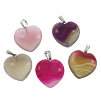 Lace Agate Pendants, with Tibetan Style, Heart, platinum color plated, mixed colors, 25x33x8mm, Hole:Approx 4x6mm, Approx 5PCs/Bag, Sold By Bag