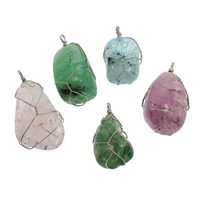 Crackle Agate Pendant with Zinc Alloy platinum color plated mixed colors - Approx Approx Sold By Bag