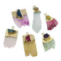 Natural Agate Druzy Pendant, Ice Quartz Agate, with Tibetan Style, gold color plated, druzy style, mixed colors, 20x35x12mm-15x55x15mm, Hole:Approx 2mm, Approx 5PCs/Bag, Sold By Bag