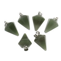 aventurine vert Pendentif, avec alliage de zinc, Placage de couleur platine, 15x33mm, Trou:Environ 4x6mm, Environ 5PC/sac, Vendu par sac
