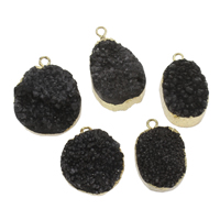 Natural Agate Druzy Pendant, Ice Quartz Agate, with Tibetan Style, gold color plated, druzy style, black, 20x30x12mm-27x33x15mm, Hole:Approx 2mm, Approx 5PCs/Bag, Sold By Bag
