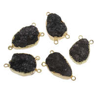 Ice Quartz Agate Connetor, with Tibetan Style, Teardrop, gold color plated, druzy style & 2/1 loop, black, 22x38x14mm-24x42x14mm, Hole:Approx 2mm, Approx 5PCs/Bag, Sold By Bag