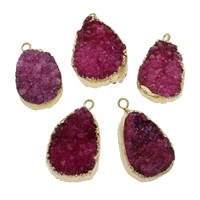 Natural Agate Druzy Pendant, Ice Quartz Agate, with Tibetan Style, Teardrop, gold color plated, druzy style, 20x35x8mm-25x40x8mm, Hole:Approx 2mm, Approx 5PCs/Bag, Sold By Bag