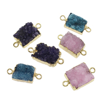 Ice Quartz Agate Connetor, with Tibetan Style, Rectangle, gold color plated, druzy style & 1/1 loop, more colors for choice, 29x14x8mm-32x15x14mm, Hole:Approx 2mm, Approx 5PCs/Bag, Sold By Bag