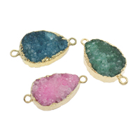 Ice Quartz Agate Connetor, with Tibetan Style, Teardrop, gold color plated, druzy style & 1/1 loop, more colors for choice, 18x32x10mm-19x33x12mm, Hole:Approx 2mm, Approx 5PCs/Bag, Sold By Bag