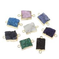 Ice Quartz Agate Connetor, with Tibetan Style, Rectangle, gold color plated, druzy style & 1/1 loop, more colors for choice, 30x15x8mm-32x17x12mm, Hole:Approx 2mm, Approx 5PCs/Bag, Sold By Bag