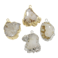 Natural Agate Druzy Pendant, Ice Quartz Agate, with Tibetan Style, plated, druzy style, more colors for choice, 23x45x7mm-30x40x8mm, Hole:Approx 2mm, Approx 5PCs/Bag, Sold By Bag
