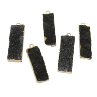 Natural Agate Druzy Pendant, Ice Quartz Agate, with Tibetan Style, Rectangle, plated, druzy style, black, 12x43x10mm-15x46x12mm, Hole:Approx 2mm, Approx 5PCs/Bag, Sold By Bag