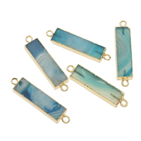 Disposições de ágata conector, with liga de zinco, Retângulo, cromado de cor dourada, laço de 1/1, azul, 45x10x5mm, Buraco:Aprox 2mm, Aprox 5PCs/Bag, vendido por Bag