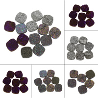 Ice Quartz Agate Cabochon, Square, druzy style & flat back, more colors for choice, 15x4mm, Approx 5PCs/Bag, Sold By Bag