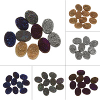 Ice Quartz Agate Cabochon, Flat Oval, druzy style & flat back, more colors for choice, 12x16mm, Approx 5PCs/Bag, Sold By Bag