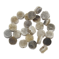 Natürliche Eis Quarz Achat Perlen, Eisquarz Achat, mit Zinklegierung, flache Runde, plattiert, druzy Stil, 8x4mm-9x5mm, Bohrung:ca. 1mm, ca. 5PCs/Tasche, verkauft von Tasche