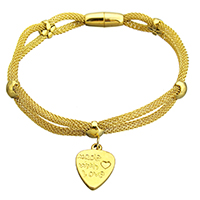 Bijoux bracelet en acier inoxydable, Fait avec amour mot, Placage de couleur d'or, bracelet à breloques & chaîne de maille & pour femme, 14x19.5mm, 3mm, 16x7mm, Vendu par Environ 8 pouce brin