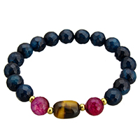 Agate Jewelry Bracelet, with Tiger Eye & Stainless Steel, gold color plated, dyed & for woman & faceted, 15x10mm, 10mm, Sold Per Approx 7 Inch Strand