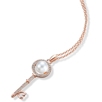 Kubický zirkon Micro vydláždit mosaz náhrdelník, s ABS plast pearl, Klíč, barva růže pozlacené, oválný řetězu & micro vydláždit kubické zirkony & pro ženy, olovo a kadmium zdarma, 440x26x9mm, Prodáno za Cca 17 inch Strand