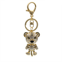 Zinc Alloy Key Clasp with iron ring Tiger gold color plated enamel & with rhinestone & hollow lead & cadmium free Inner Approx 30mm Sold By PC