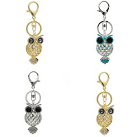 Zinc Alloy Key Clasp with iron ring Owl plated enamel & with rhinestone & hollow lead & cadmium free Inner Approx 30mm Sold By PC