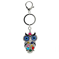 Zinc Alloy Key Clasp with iron ring & Crystal Owl platinum color plated faceted & with rhinestone & hollow lead & cadmium free Inner Approx 30mm Sold By PC