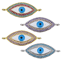 Evil Eye Connector, Brass, plated, micro pave cubic zirconia & enamel & 1/1 loop, more colors for choice, nickel, lead & cadmium free, 34.50x13.50x3mm, Hole:Approx 1.5mm, 5PCs/Lot, Sold By Lot