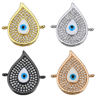 Evil Eye Connector, Brass, Teardrop, plated, evil eye pattern & micro pave cubic zirconia & enamel & 1/1 loop, more colors for choice, nickel, lead & cadmium free, 20x21x5mm, Hole:Approx 1mm, 5PCs/Lot, Sold By Lot