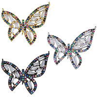 Cubic Zirconia Micro Pave Brass Pendant, Butterfly, plated, micro pave cubic zirconia & double-hole, more colors for choice, nickel, lead & cadmium free, 31x31x3mm, Hole:Approx 0.5mm, 3PCs/Lot, Sold By Lot