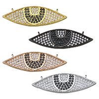 Cubic Zirconia Micro Pave Brass Pendant, Horse Eye, plated, micro pave cubic zirconia & double-hole, more colors for choice, nickel, lead & cadmium free, 30x10x2mm, Hole:Approx 0.5mm, 5PCs/Lot, Sold By Lot