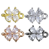Cubic Zirconia Micro Pave Brass Connector, Flower, plated, with cubic zirconia & 1/1 loop, more colors for choice, nickel, lead & cadmium free, 12x8x3mm, Hole:Approx 1mm, 20PCs/Lot, Sold By Lot