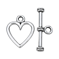 Tibetan Style Toggle Clasp, Heart, antique silver color plated, nickel, lead & cadmium free, 12x14x1.5mm, 6.5x19x3mm, Hole:Approx 1.5mm, 100Sets/Lot, Sold By Lot