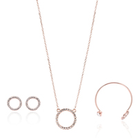 Parures de bijoux en alliage zinc, bracelet & boucle d'oreille & collier, alliage de zinc, avec chaîne de fer & zircon cubique, beignet, Placage, chaîne ovale & pour femme, plus de couleurs à choisir, sans plomb et cadmium, 18x18mm, 22x22mm, Diamètre intérieur:Environ 58mm, Longueur:Environ 7 pouce, Environ 17.5 pouce, Vendu par fixé