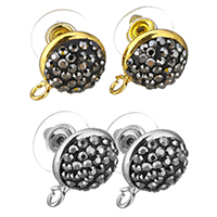 Tibetan Style Earring Drop Component, with Rhinestone Clay Pave, plated, with loop, more colors for choice, nickel, lead & cadmium free, 12x16x18mm, Hole:Approx 2mm, 10Pairs/Lot, Sold By Lot