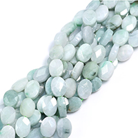 Burma Jade Perle, flachoval, natürlich, facettierte, 14x10x5mm, Bohrung:ca. 0.5mm, ca. 28PCs/Strang, verkauft per ca. 15 ZollInch Strang