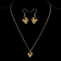 Latão conjunto de jóias, Brincos & colar, cobre, Galinha, cromado de cor dourada, para mulher, níquel, chumbo e cádmio livre, 13.50x13x6mm, comprimento Aprox 16.5 inchaltura, vendido por Defina