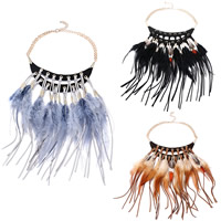 Fashion Fringe Necklace, Tibetan Style, with Feather & PU Leather & Velveteen Cord, with 3.1Inch extender chain, Tassel, gold color plated, curb chain & for woman, more colors for choice, nickel, lead & cadmium free, 160x270mm, Sold Per Approx 15.1 Inch Strand