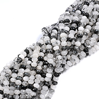Schwarzer Rutilquarz Perle, Rondell, natürlich, verschiedene Größen vorhanden & facettierte, Bohrung:ca. 0.5-1mm, verkauft per ca. 16 ZollInch Strang