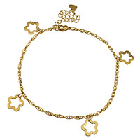Stainless Steel Anklet, with 2.5lnch extender chain, Flower, gold color plated, charm bracelet & for woman, 11x11mm, 2mm, Length:Approx 8.5 Inch, 10Strands/Lot, Sold By Lot