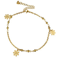 Stainless Steel Anklet with 2.5lnch extender chain Flower gold color plated charm bracelet & oval chain & for woman  3mm Length Approx 8.5 Inch Sold By Lot