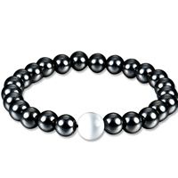Unisex Bracelet Non Magnetic Hematite with Cats Eye Round 60mm Sold Per Approx 7 Inch Strand