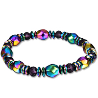 Unisex Bracelet, Non Magnetic Hematite, with Crystal, colorful plated, faceted, 55mm, Sold Per Approx 6.5 Inch Strand