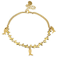 Stainless Steel Anklet, with 2.5lnch extender chain, Dolphin, gold color plated, charm bracelet & twist oval chain & for woman, 7x12mm, 12x6mm, Length:Approx 8.5 Inch, 10Strands/Lot, Sold By Lot