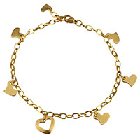Stainless Steel Anklet, Heart, gold color plated, charm bracelet & oval chain & for woman, 11x11mm, 8x8mm, 5x3mm, Length:Approx 8.5 Inch, 10Strands/Lot, Sold By Lot