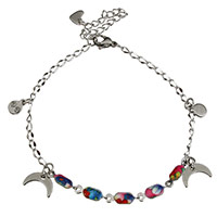 Stainless Steel Anklet, with 2lnch extender chain, charm bracelet & for woman & enamel, original color, 5x8mm, 3mm, 11x7mm, Length:Approx 8 Inch, 10Strands/Lot, Sold By Lot