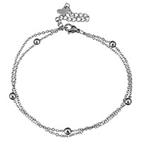 Stainless Steel Anklet, with 2lnch extender chain, oval chain & for woman & 2-strand, original color, 2mm, 4mm, Length:Approx 8 Inch, 10Strands/Lot, Sold By Lot