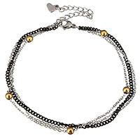 Stainless Steel Anklet, with 2lnch extender chain, plated, twist oval chain & oval chain & for woman & 3-strand, 1.5mm, 2mm, 4mm, Length:Approx 8 Inch, 10Strands/Lot, Sold By Lot