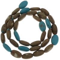 Synthetische Turquoise Kraal, Plat Ovaal, 11x4.50x6mm, Gat:Ca 1mm, Ca 35pC's/Strand, Per verkocht Ca 15 inch Strand