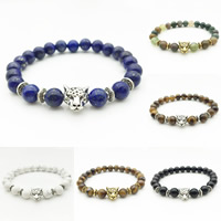 Unisex Bracelet, Gemstone, with Tibetan Style, Leopard, plated, different materials for choice, 8mm, Sold Per Approx 7.5 Inch Strand
