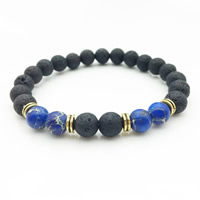 Unisex Bracelet Lava with Turquoise & Zinc Alloy Round gold color plated 8mm Sold Per Approx 7.5 Inch Strand
